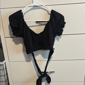 Chic Black Crop Top Blouse Matching Skirt Set